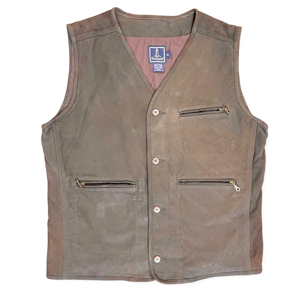 Mens Genuine Leather Rockport Utility Vest XL